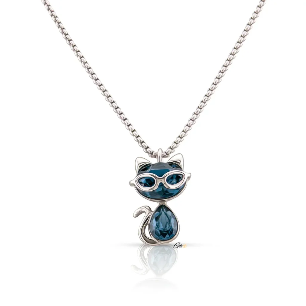 collier en forme de chat avec un cristal bleu Gisoo Jewels Bijoux