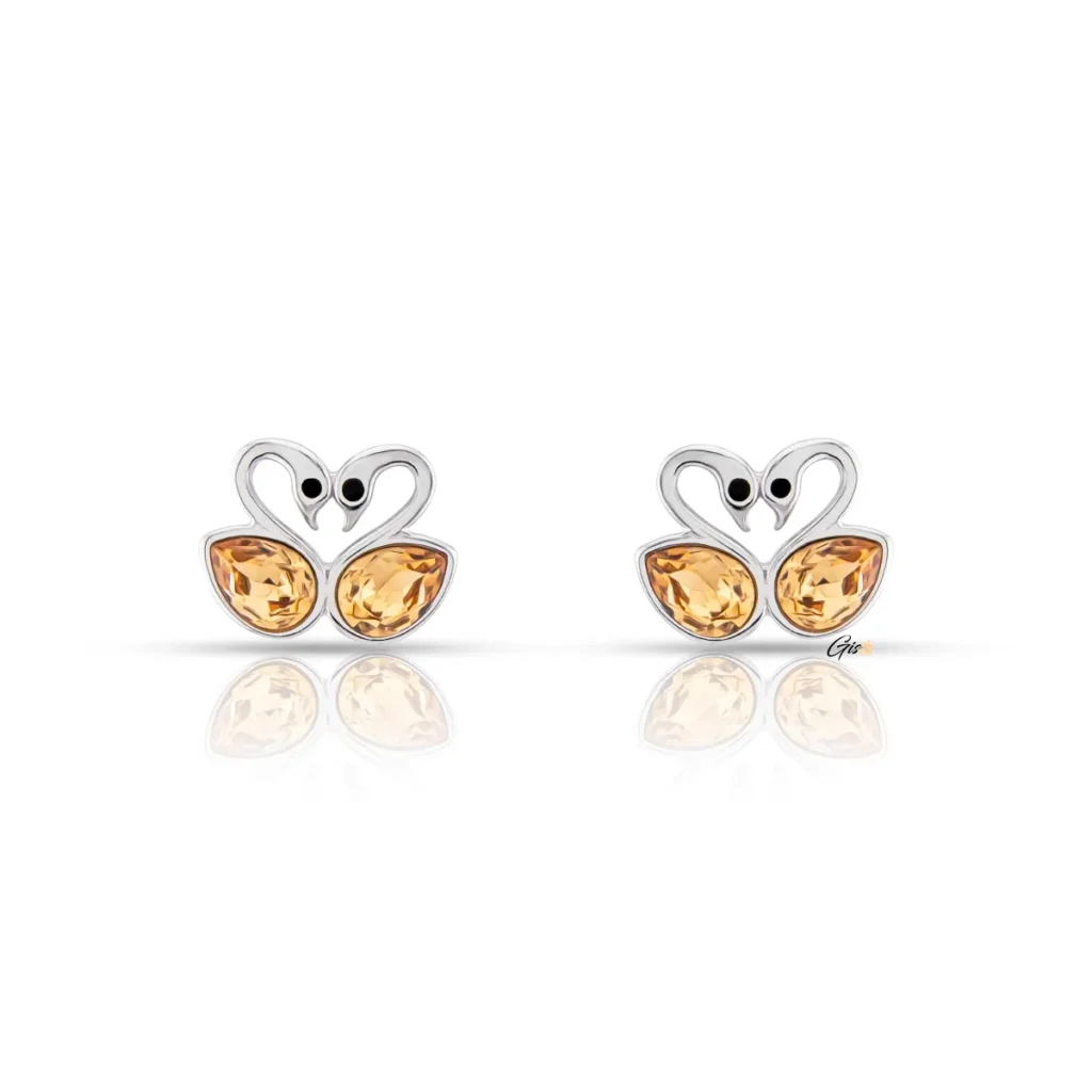 Gisoo Jewels Bijoux Boucles d'oreilles Cygnes 560sont ornées de cristaux jaunes représentant deux cygnes en tandem